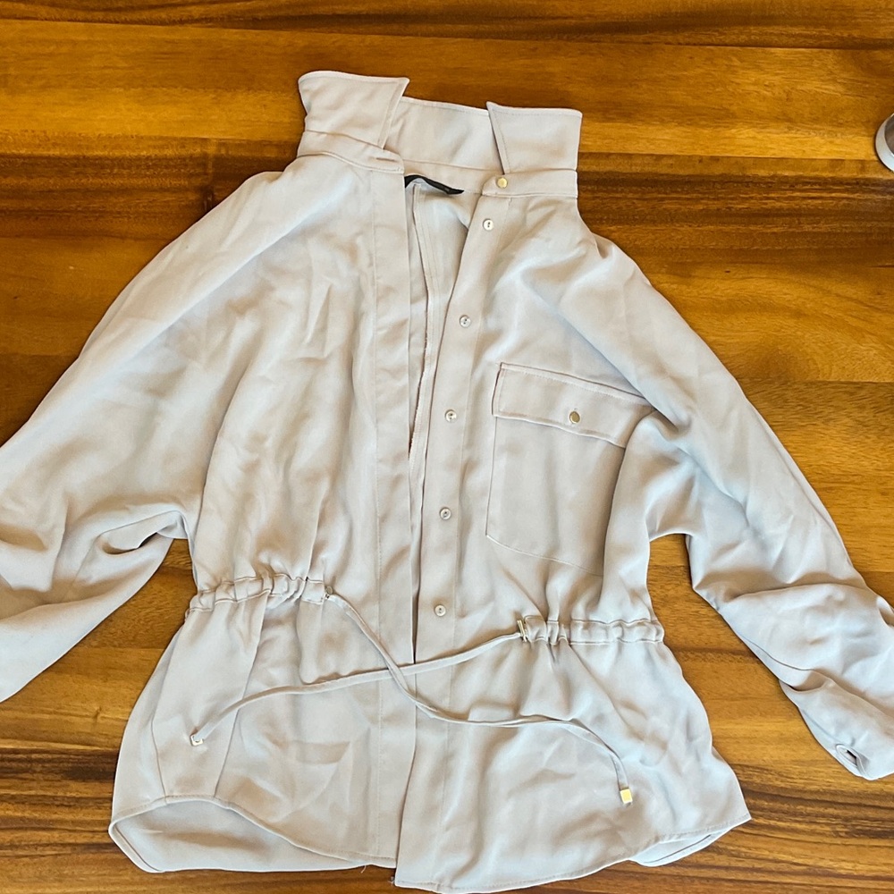 Zara Light Beige Drawstring-Waist Blouse Jacket
